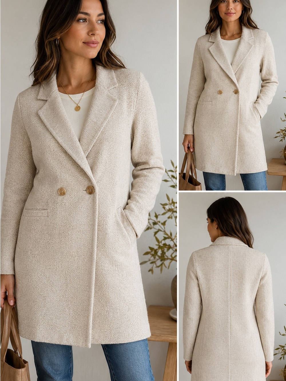 Sanctuary Carleton Double Breasted Knit Coat Cream Oatmeal Medium EUC